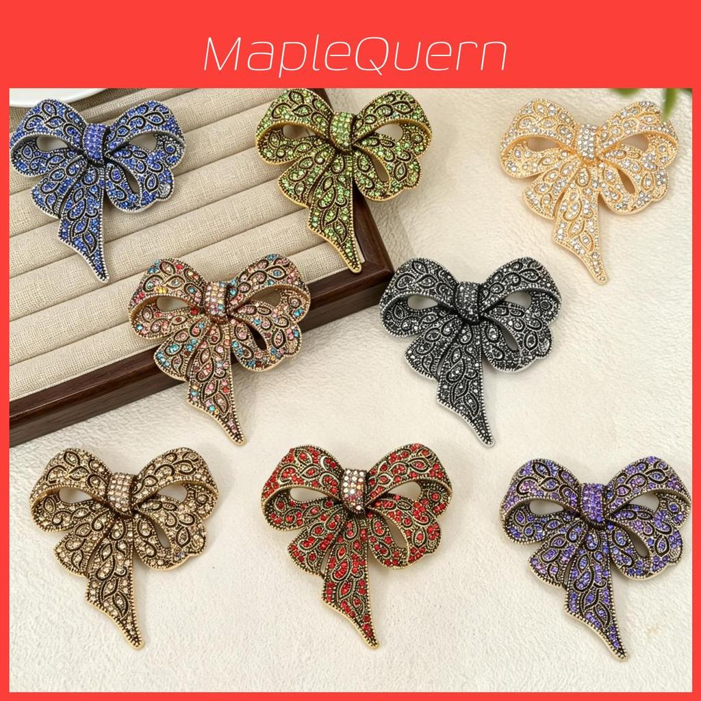 Vintage Alloy Water Diamond Butterfly Bow Brooch For Women Fashion Accessory