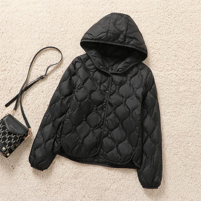 

New light and thin hooded autumn and winter gourd short down jacket for women to wear warm loose and versatile classic jacket M (45 kg - 55 kg) чёрный