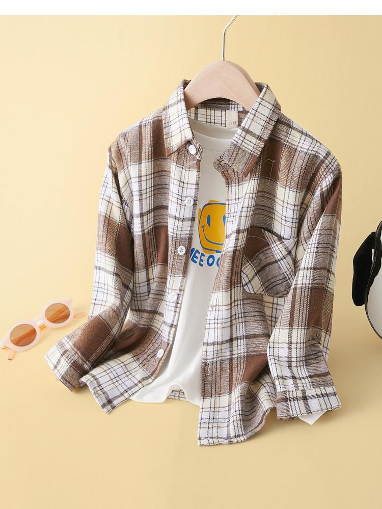 Plaid Long Sleeve Shirt for Older Boys & Girls - Versatile Spring/Autumn Children's Outerwear