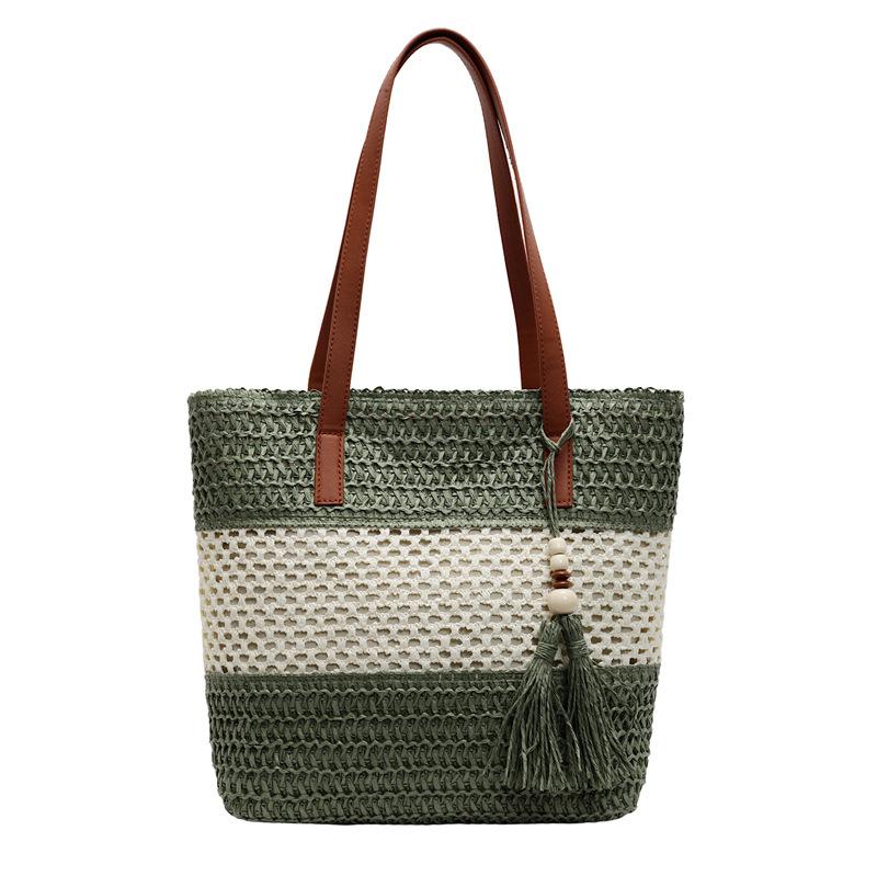 

Сумка-тоут большой вместимости, одноплечевая сумка для весны и лета, фактурная плетеная сумка для поездок на работу зелёный