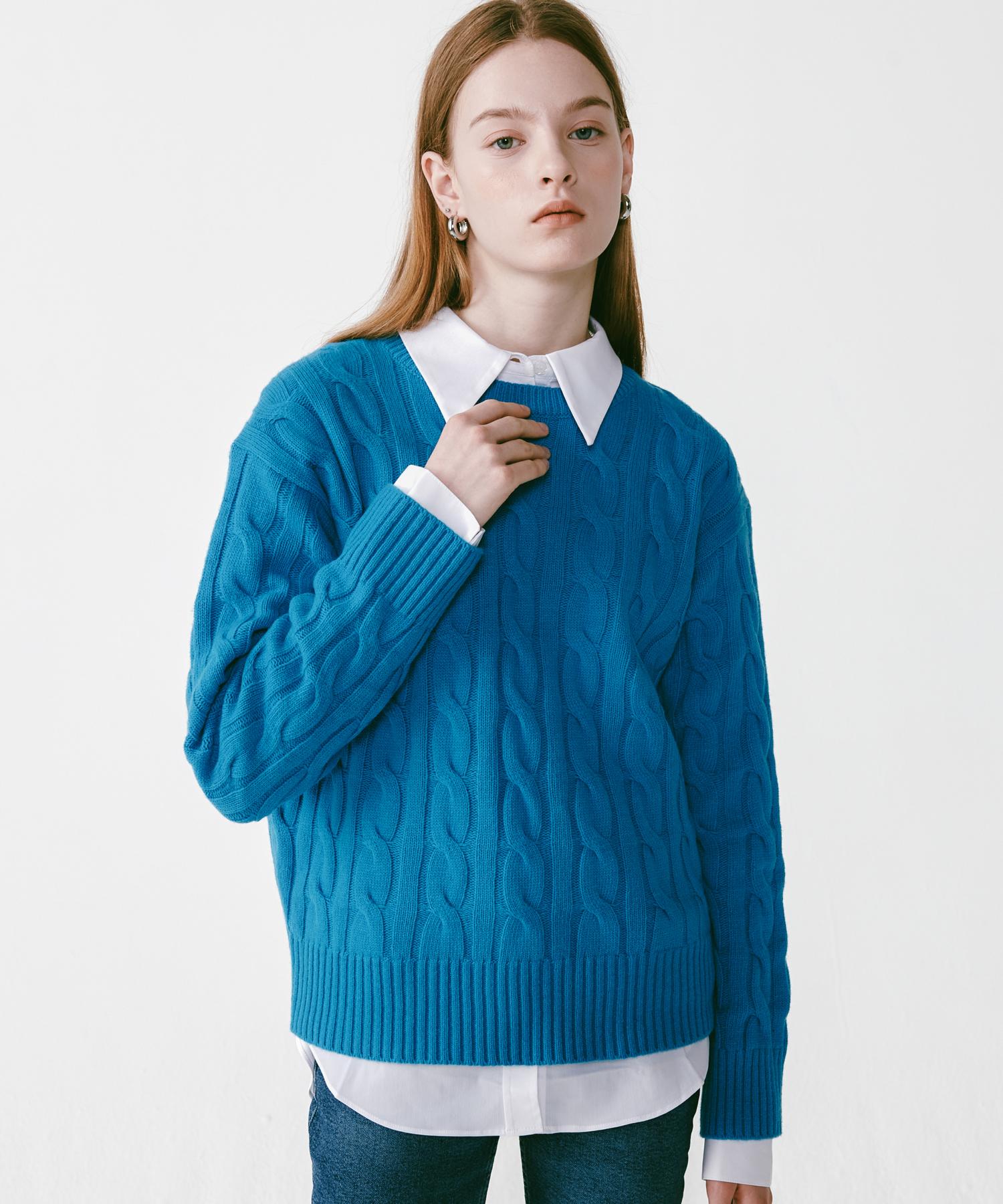 Rosiro Round Cable Knit [Blue] M