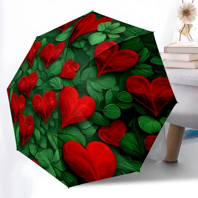 

1pc Heart Print Automatic Folding Umbrella Durable Iron Frame,All Seasons Home Travel Outdoor Multifunctional Umbrella yy251115145