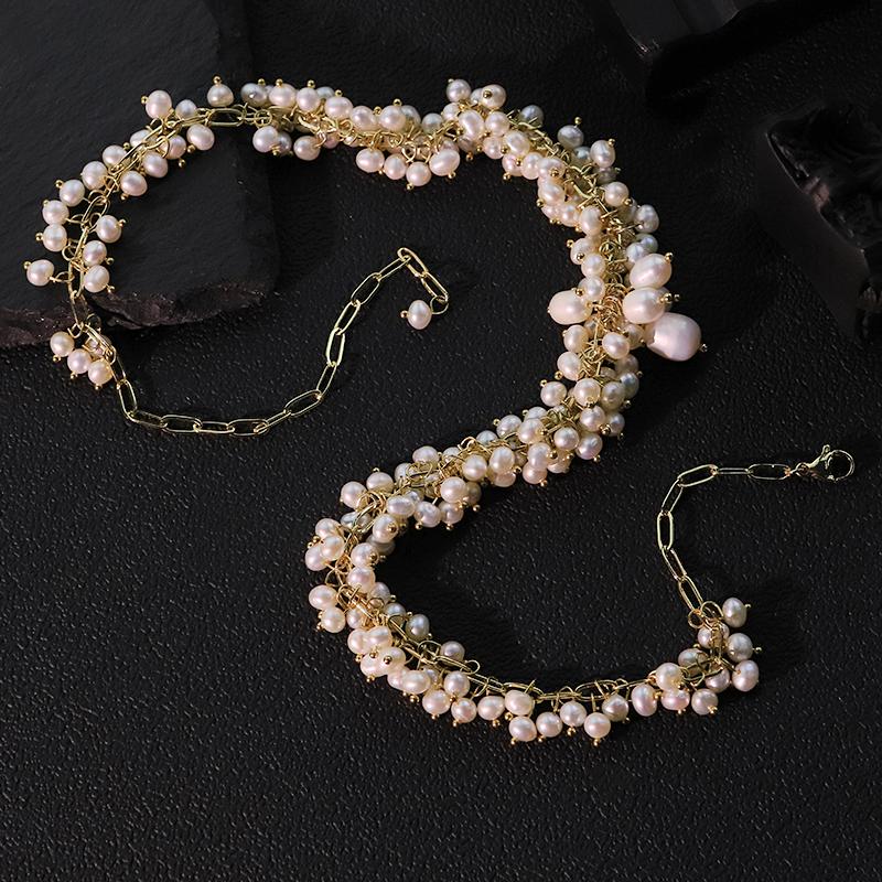 Natural Freshwater Small Pearl Necklace 18k Gold Plated Luxury Design Handmade Necklace Women Jewelry GN0235
