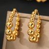 Geometric Stainless Steel Beaded Hoop Earrings for Women Ladies Classic Temperament Earrings Buckle Banquet Jewelry Accessories
