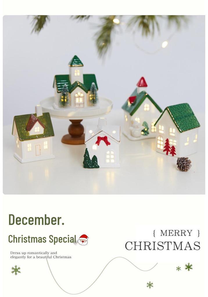 Glowing Ceramic Snow House Christmas Window Display Ornament