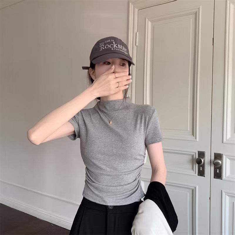 2025 Summer Slimming Short Sleeve Top - Sweet & Spicy Half-High Neck Tee