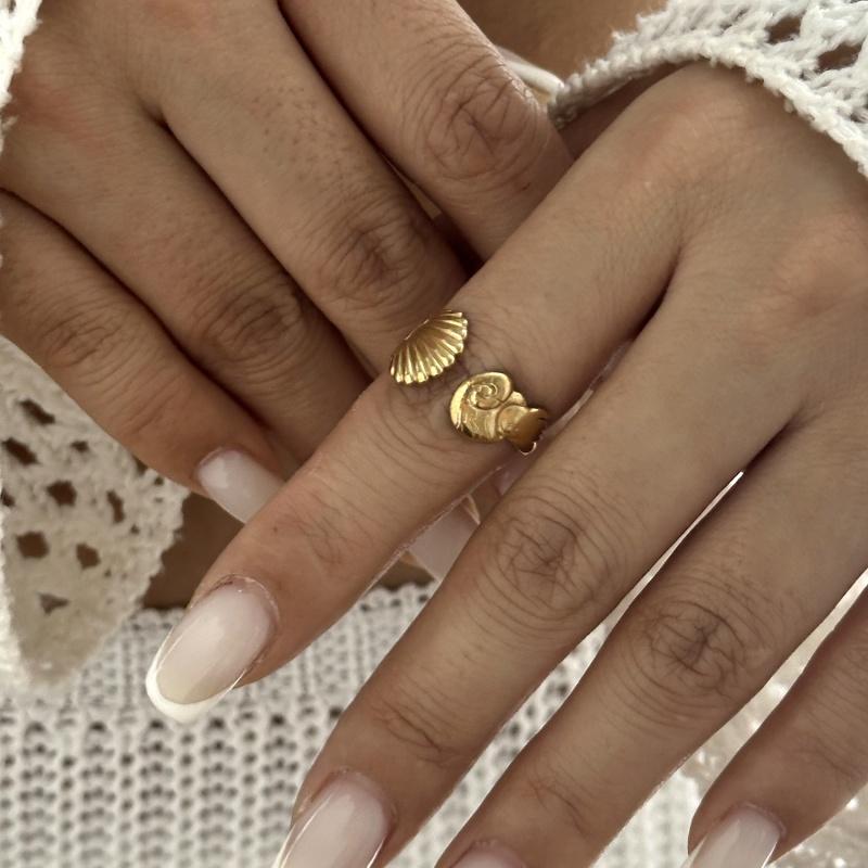European and American Fashion Shell Starfish Open Rings For Women Gold Color Stainless Steel Adjustable Ring Party Jewelry Gift
