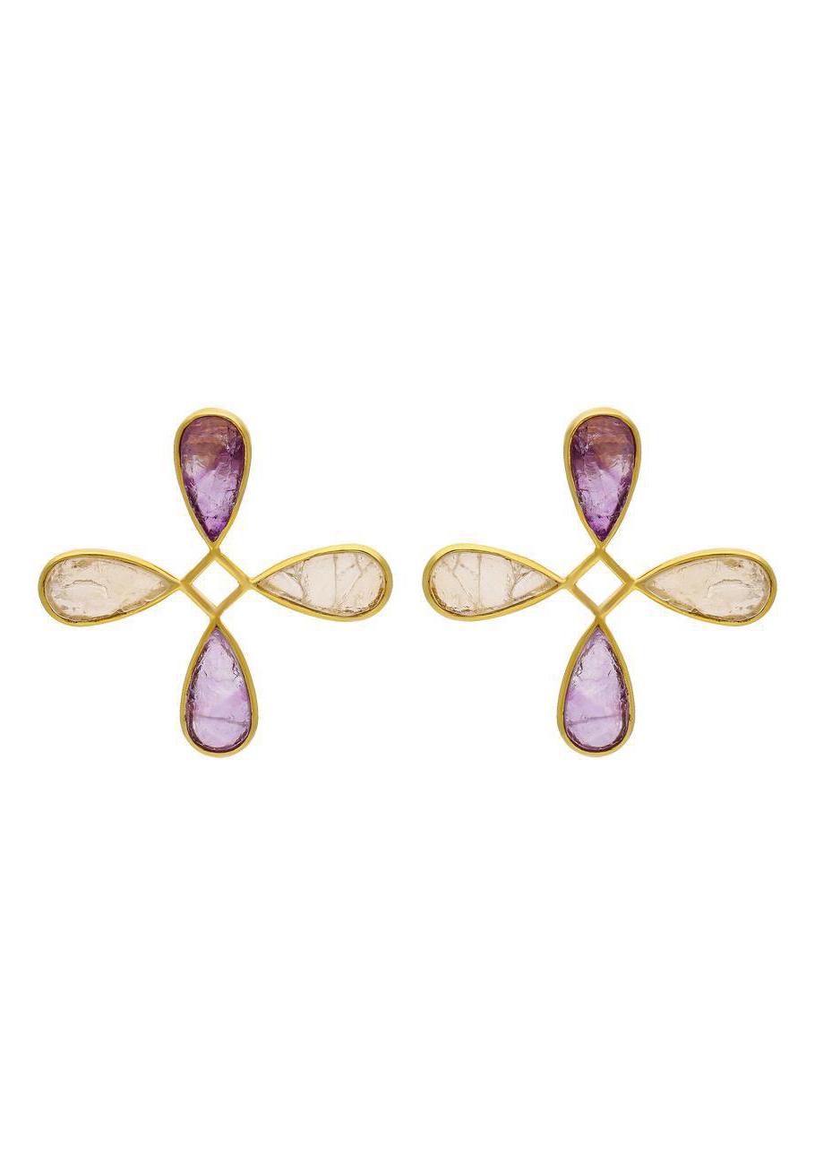 18K Gold-Plated Irregular Stone Stud Earrings with European-American Design