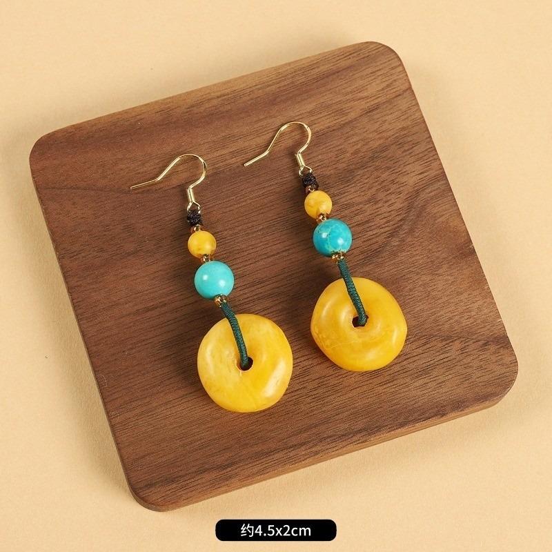 Niche design beeswax earrings retro long literary temperament women's antique cheongsam simple Tibetan earrings