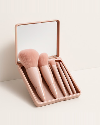 5pcs Travel Size Makeup Brushes Set Mini Makeup Brushes, Small Complete Function Cosmetic Brushes Kit with Case and Mirror Perfe
