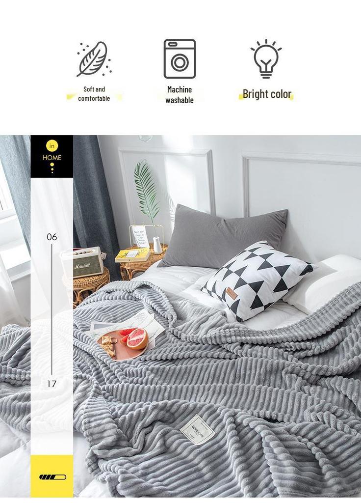 Japanese Striped Flannel Fleece Blanket - Solid & Snowflake Velvet, Customizable Office Air Conditioning Blanket