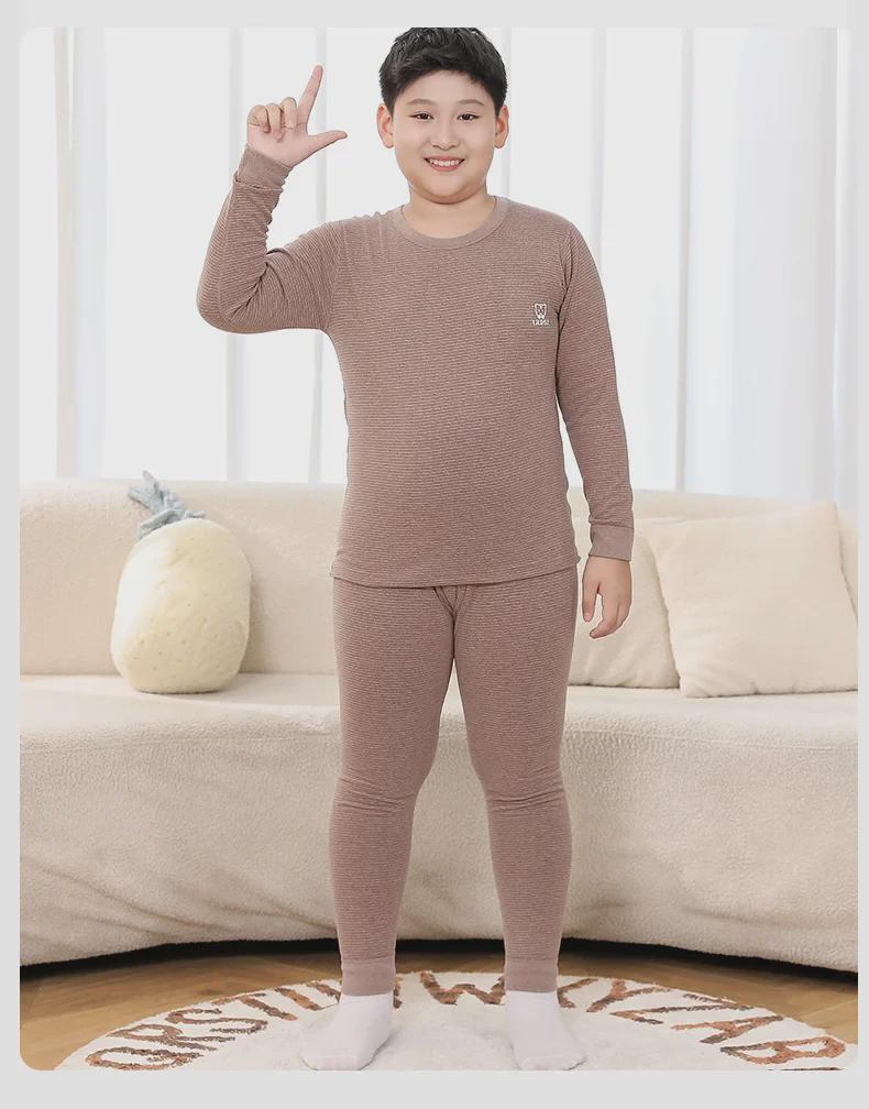Plus Size Kids' Wool Silk Fall & Winter Underwear Set: Warm Shirts & Trousers for Teens