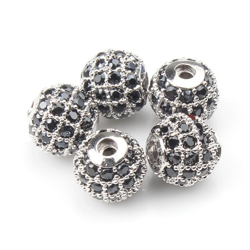 4mm Fashion Metal Brass Micro Pave Crystal CZ Round Space Beads for Jewelry Making Bracelet 3pcs/lot