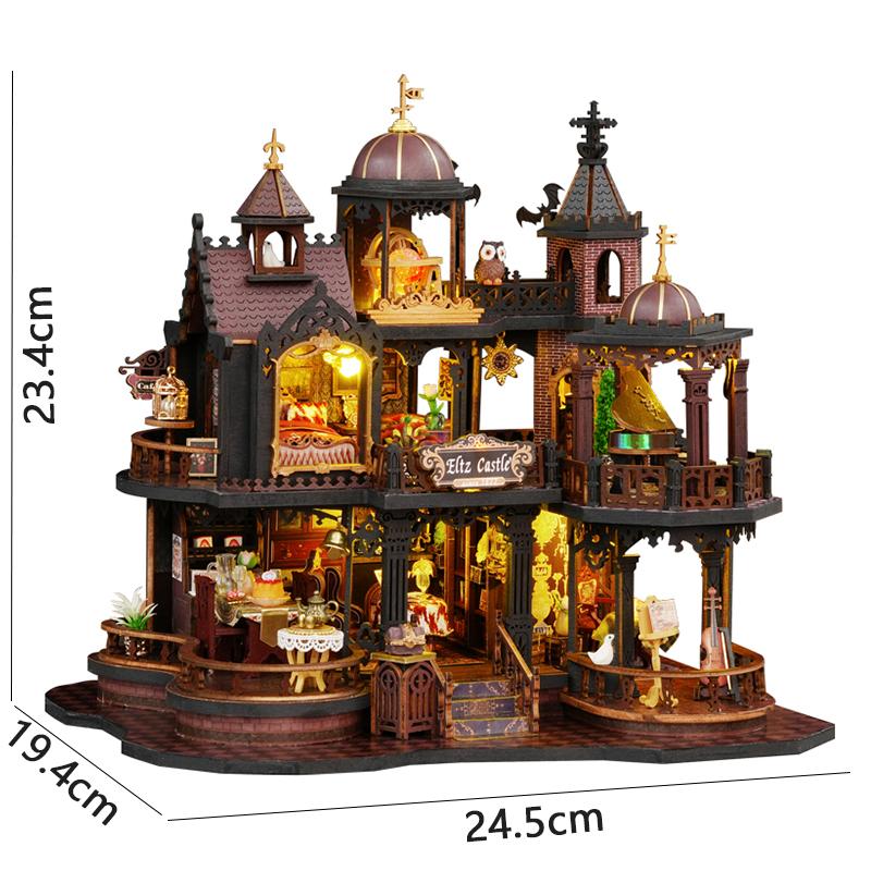 Doe-het-zelf 3D Puzzels Magische Stad Poppenhuizen Houten Kasteel Huis Miniatuur Meubels Kasteel Poppenhuizen Bouwspeelgoed Verjaardagscadeaus