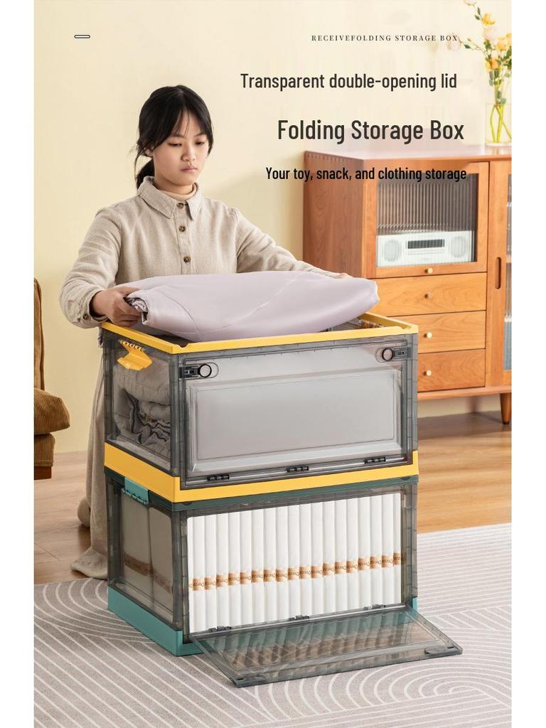 Three-Door Large Plastic Storage Box with Wheels for Living Room