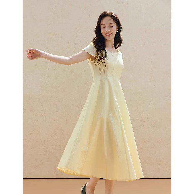INMAN Lyocell Linen Blend French Round Neck Short Sleeve Dress