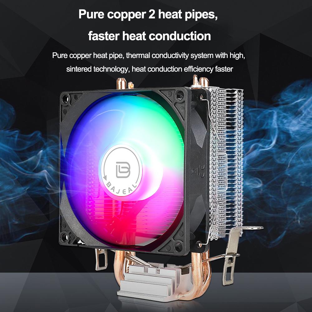 90mm CPU Air Cooler with 2 Heat Pipes Quiet Rainbow RGB Cooling Fan 3PIN Silent RGB Fan for Intel 1150/1151/1155/1156/1200 AMD