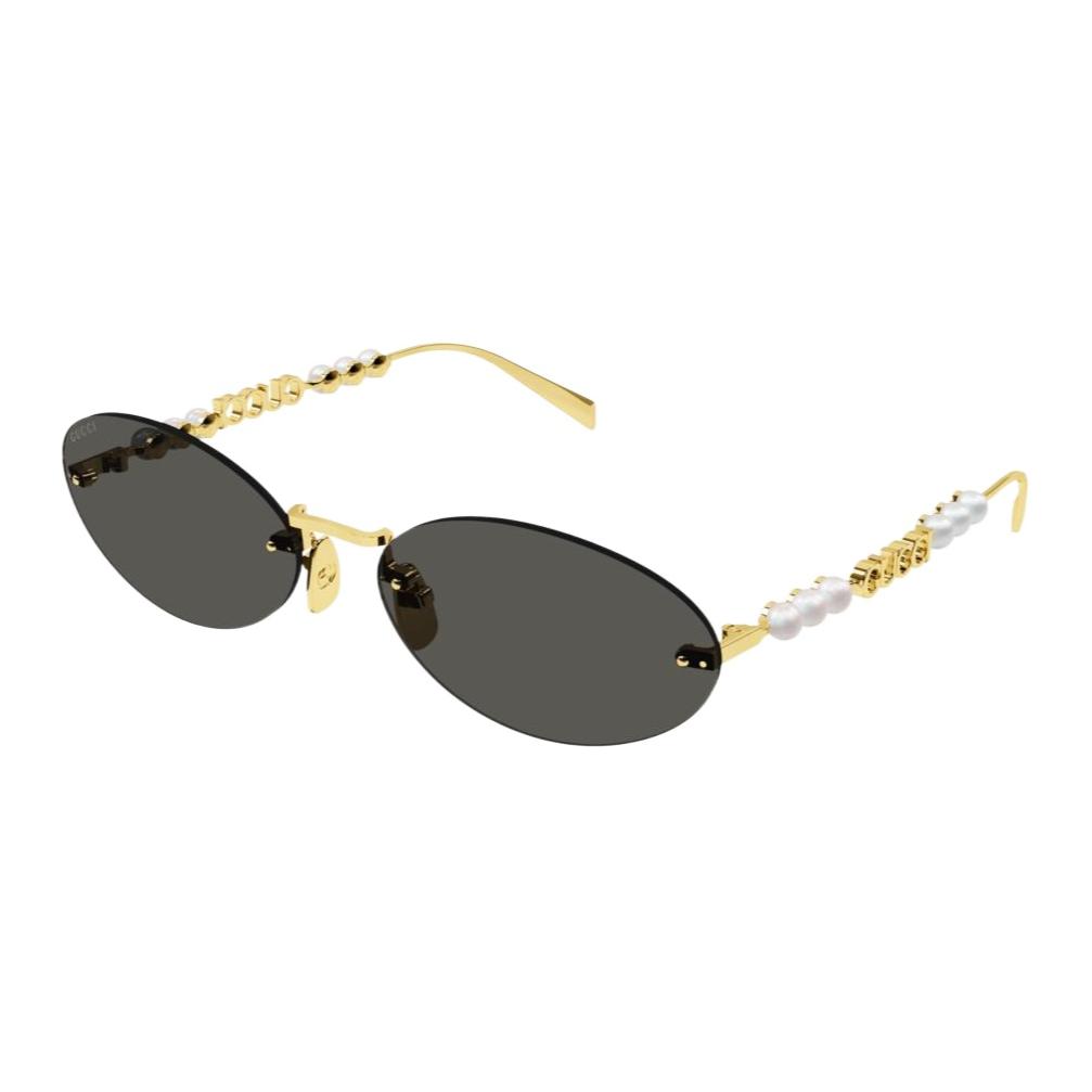 GUCCI Brand Design Metallic Oval Sunglasses Women's Gold