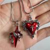 Gothic Trendy Y2K Red  Heart Cross StarPendent Snake Chain Choker Necklace For Women Men Punk Vintage Grunge Aesthetic Jewelry