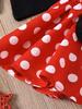 Kids Girls 3 Piece Outfit Long Sleeve Top with Flutter Sleeves Polka Dot Dress and Bow Headband Spring Autumn Set