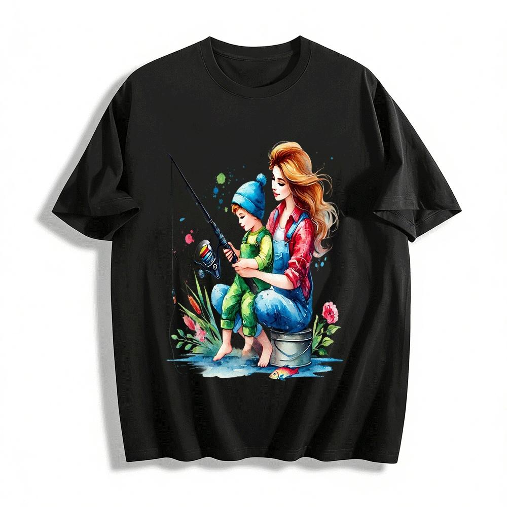 

Warm Parent Child Fishing Time Printed Casual Top Pure cotton T-shirt XXS