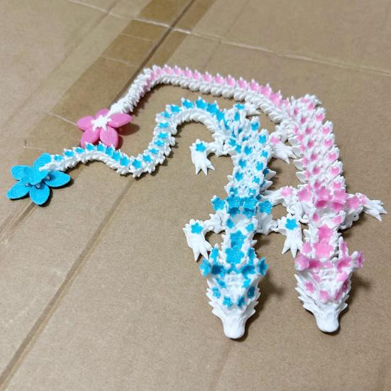 3D Printed Sakura Dragon 10.8 Inches Articulated Dragon with Movable Joints Rotating Cherry Blossom Tail Flexible Dragon Fidget Toy for Desk Decor