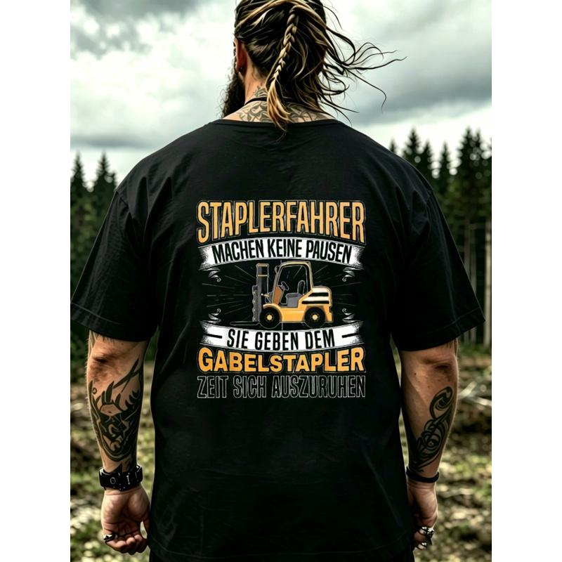 Men'S Black T-Shirt Forklift Operator Graphic Print With German Text And Forklift Design For Work And Casual Wear, PLUS SIZE