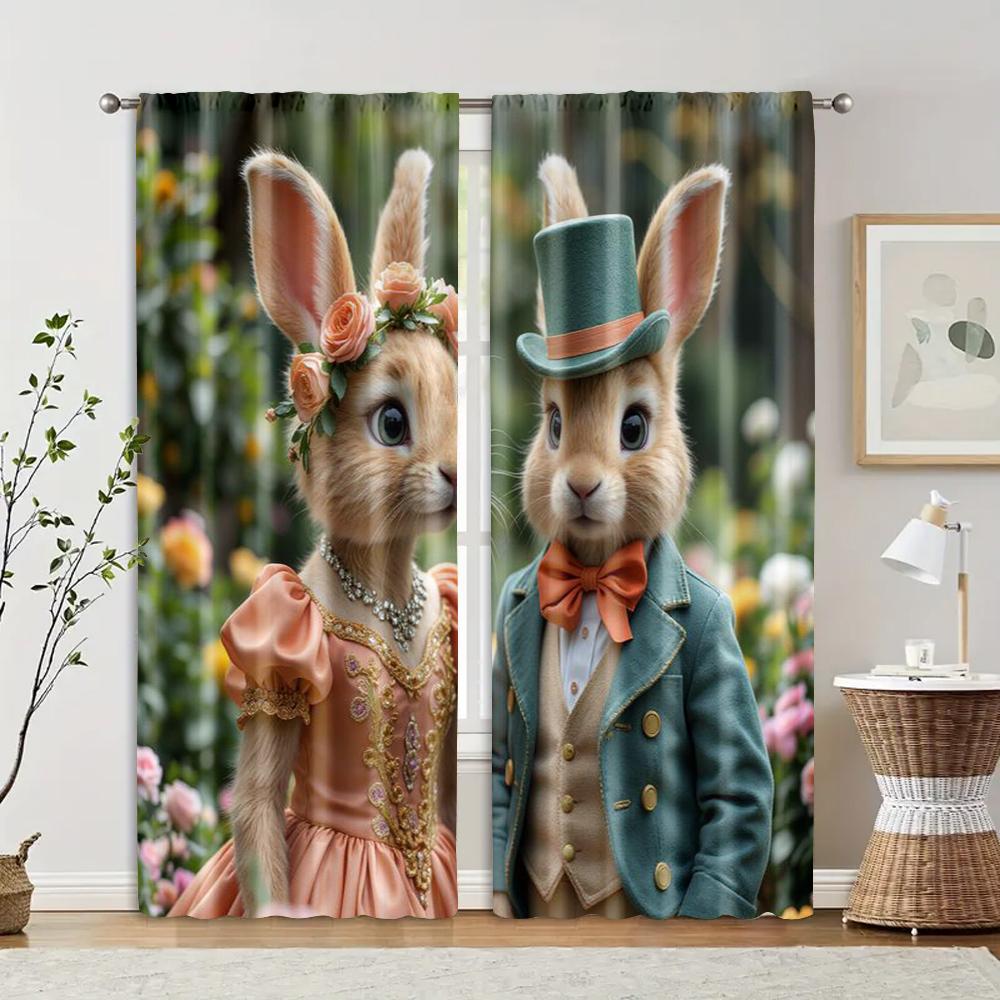 

2 pcs, filtering curtains (excluding rods, non-movable, without batteries) Victoria style rabbitbackgroundsuitable for use in 29x65in(75x166cm)