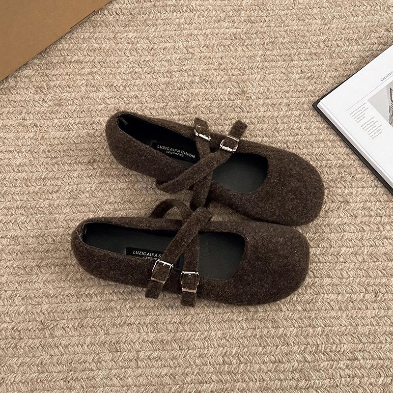 

Flat Mary Jane shoes women s shoes 2025 new autumn and winter velvet cotton shoes with French temperament single shoes 40 темно-коричневого