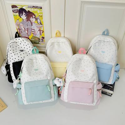 Backpack Korean Version Polka Dot Japanese Casual Versatile Backpack Large Capacity College Style Campus Junior High School Student Schoolbag