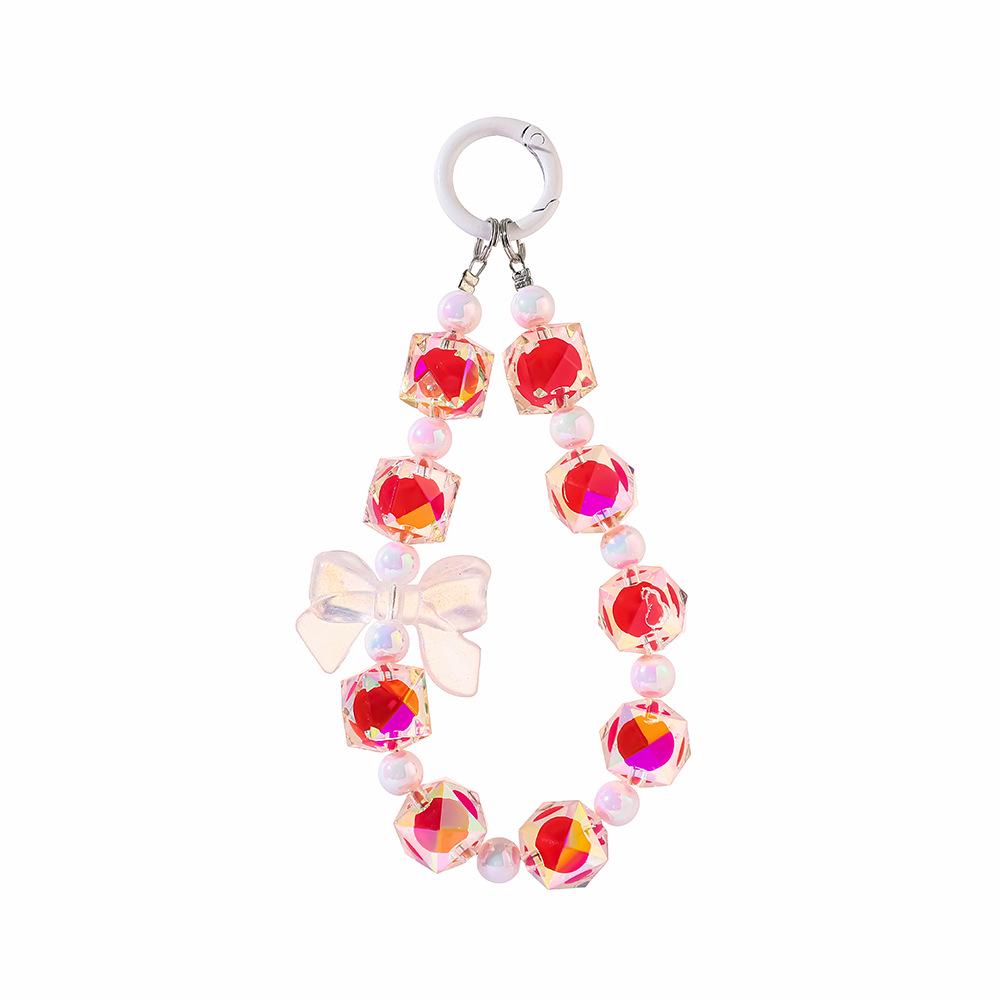 Handmade Beaded Candy Color Bow Keychain & Phone Charm