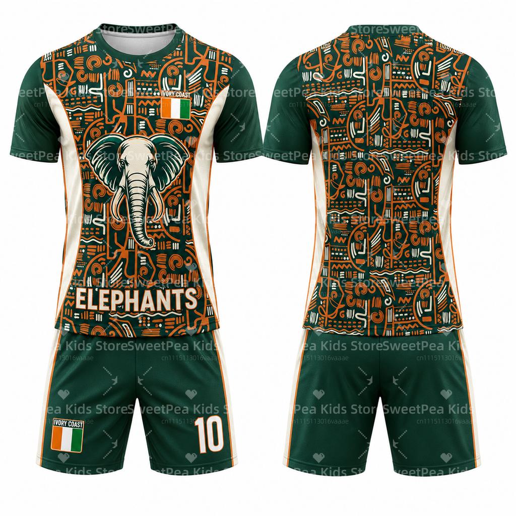 2026 New Ivory Coast Themed Football Jersey Sets Summer Children's Outdoor Casual Breathable T-shirts and Sets