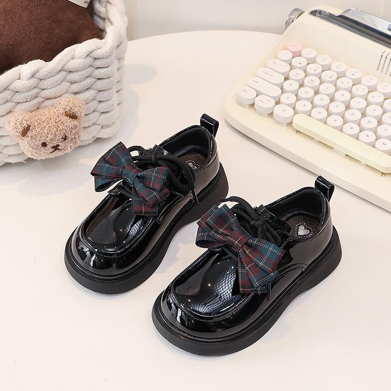 Zapatos Planos de Cuero Sintético para Niñas Estilo Princesa con Detalle de Lazo Caña Baja Niños Otoño Invierno