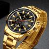 3PCS Men Fashion Sports Watches Luxury Gold Stainless Steel Wrist Watch for Mens Business Wristwatch Bracelet Necklace Set