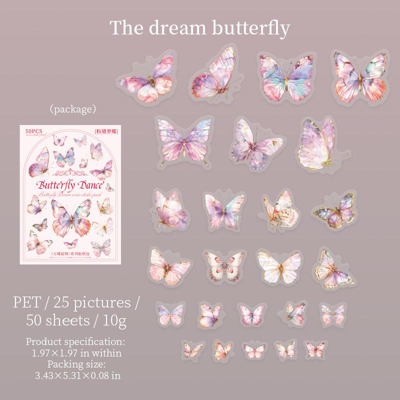 50pcs Butterfly Stickers pack Junk Journal Planner Collage Aesthetics Decoration Scrapbooking Supplies School Stationery Sticker