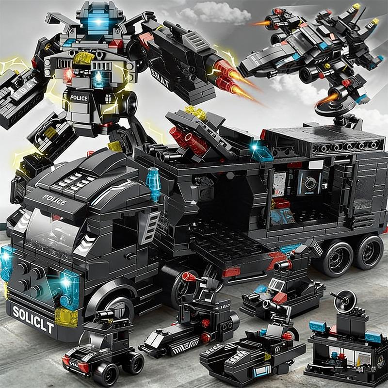27IN1 SWAT Mecha Building Blocks Robot Police Car Building Blocks Plane Building Blocks Children Toy Christmas Holiday Gift