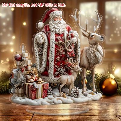 2D flache Dekoration Acryl Weihnachtsmann und Rentier Tischaufsteller, Tischdekoration, Heim- und Bürodekoration mit Sockel, Weihnachtsdekoration für zu Hause