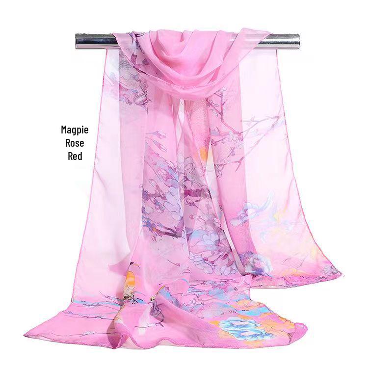 Spring & Summer Silk Chiffon Scarf for Women – Versatile, Fashionable, Sun-Protective, Printed Headscarf