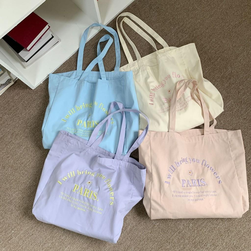 Spacious Street Style Embroidered Canvas Tote Bag For Women Ideal For Students