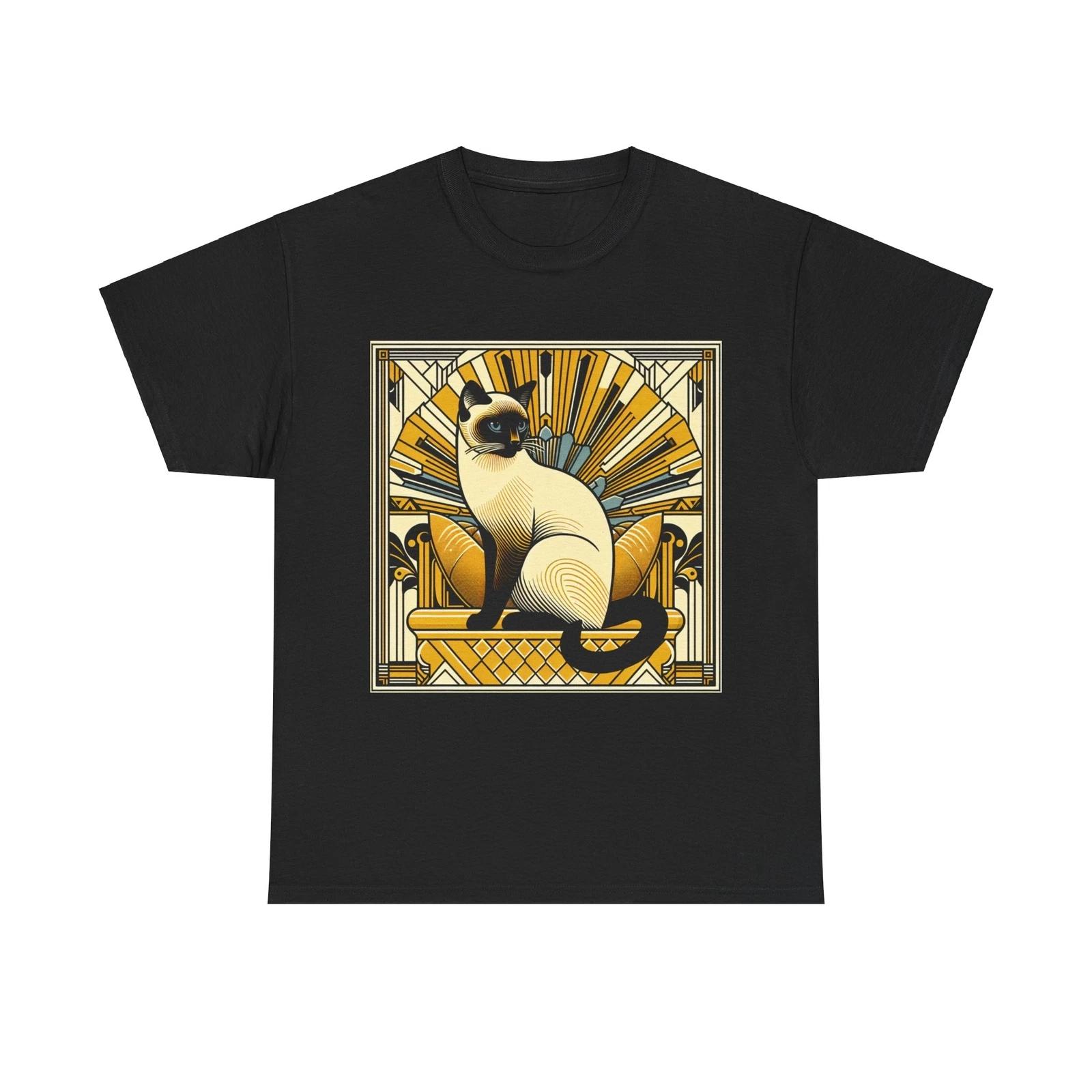 Unisex Adult T Shirt Art Deco Siamese Cat Illustration Pet Lover Gift Retro Fun S