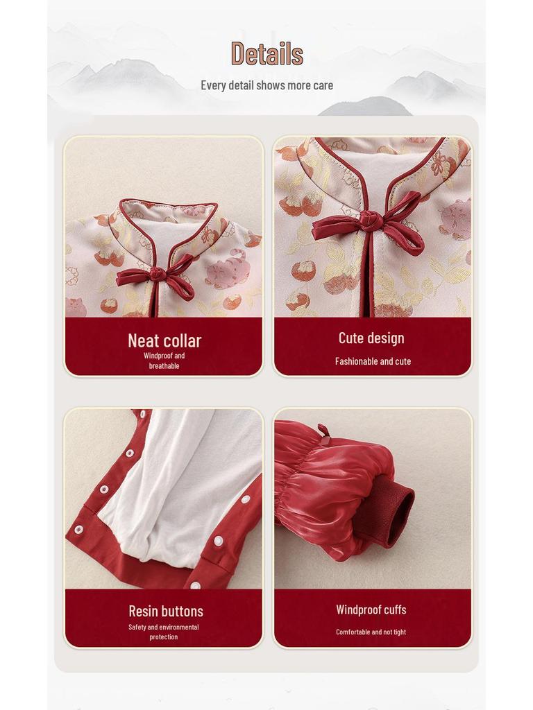 Chinese-Style Tang Suit Romper for Baby Boys and Girls - Ideal for Spring, Autumn, and Special Celebrations