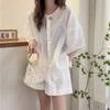 Women's Loose Round Neck Versatile Casual White Ramie Shirt for Spring Summer Temperament Shirt