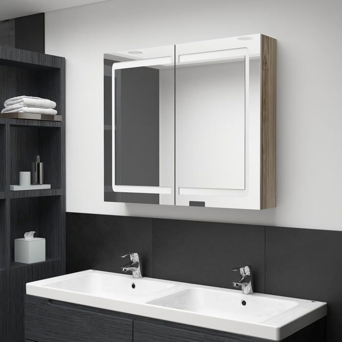 VidaXL Armoire de salle de bain à miroir LED Chêne 80x12x68 cm 326515
