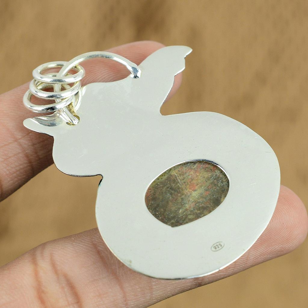 Natural Unakite Gemstone Pendant Green 925 Sterling Silver Indian Jewelry