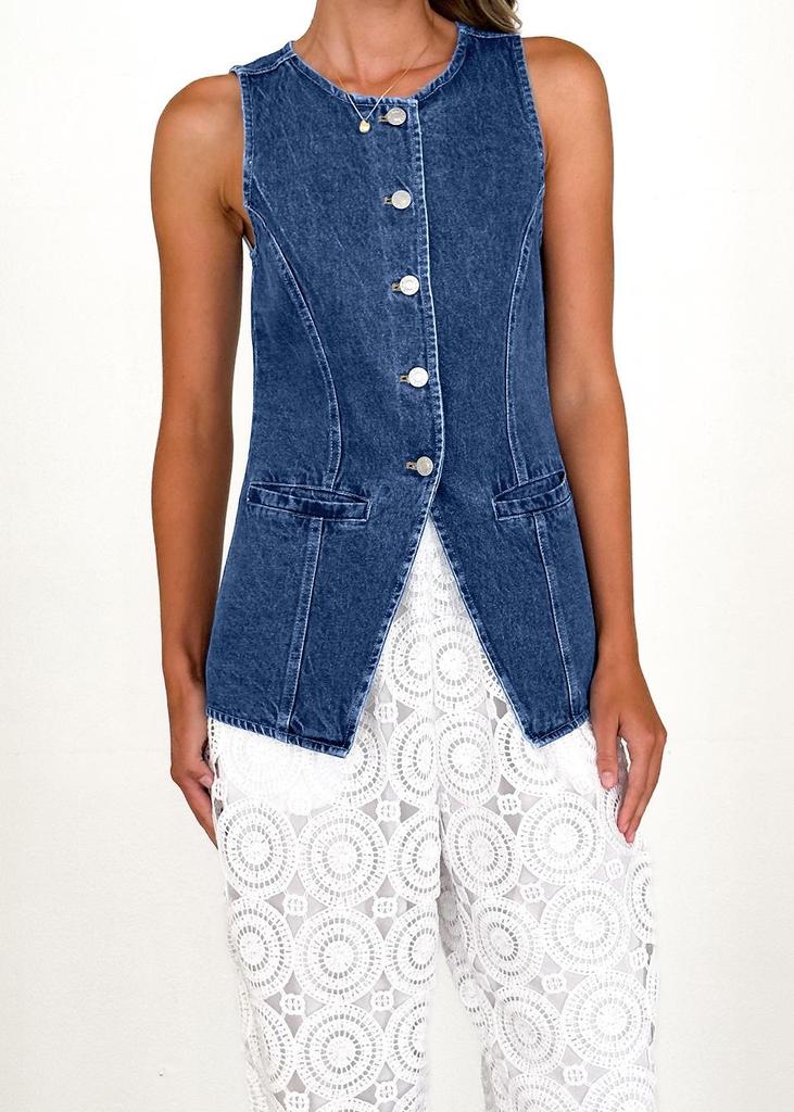 European & American Retro Sleeveless Denim Jacket for Women