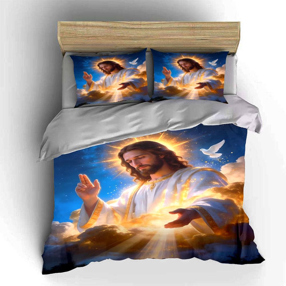 Divine Figure Under Holy Light Print Bedding Set 1 Duvet Cover 2 Pillowcases for Adult and Children Luxury Gift Full Size