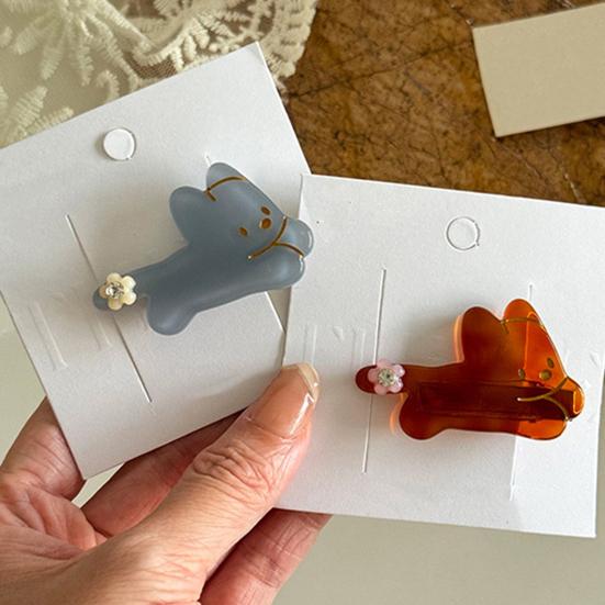 Girl Hairpin Rhinestones-Encrusted Flowers Soft Cartoon Puppy Shape Acetate Plate Hair Clip Side Bang Hair Pin Hair Accessory