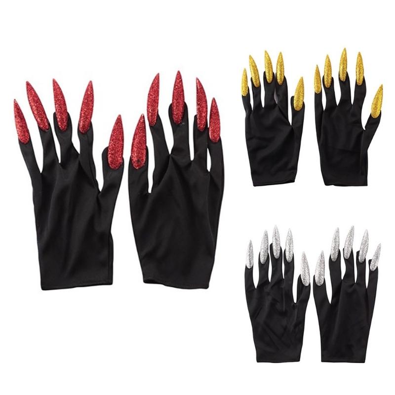 Scary Fingernails Claw Gloves with Shining Long Nails Party Decorations Props