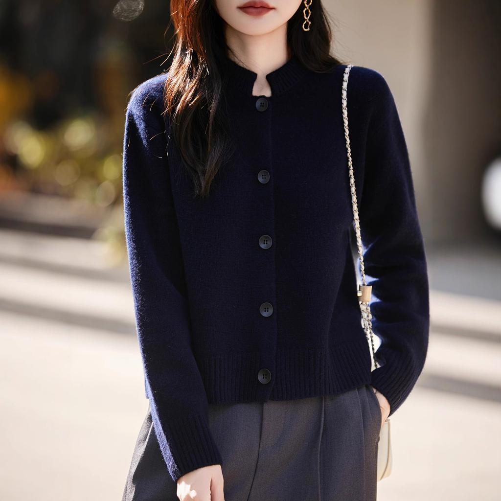 Autumn And Winter New Knitted Cardigan Women'S Loose Large Size Long-Sleeved Sweater Women'S Seven-Pin Stand-Up Collar Jacket Top