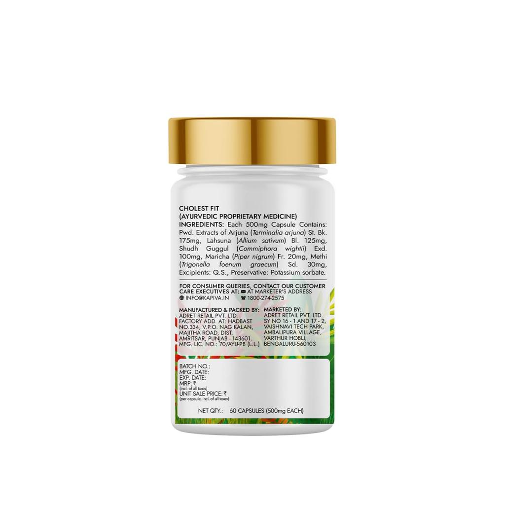 Kapiva Cholest Fit Capsules 60  Pack 500MG Ayurvedic Supplement for Cholesterol Support